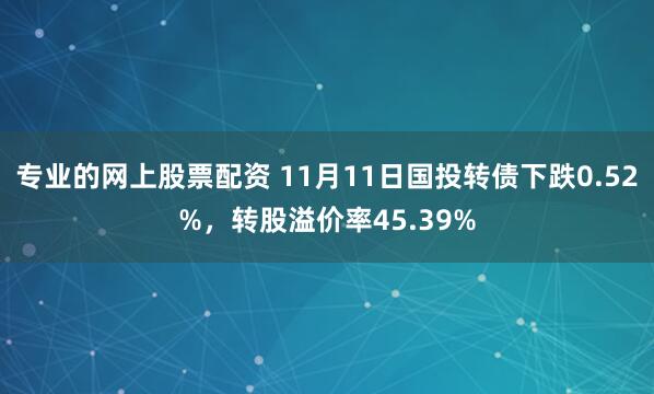 专业的网上股票配资 11月11日国投转债下跌0.52%，转股溢价率45.39%
